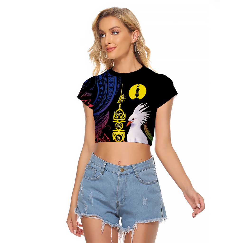 New Caledonia Kanaky Personalized Raglan Cropped T Shirt Fleche Faitiere Mix Kagu LT7 Female Colorful - Polynesian Pride