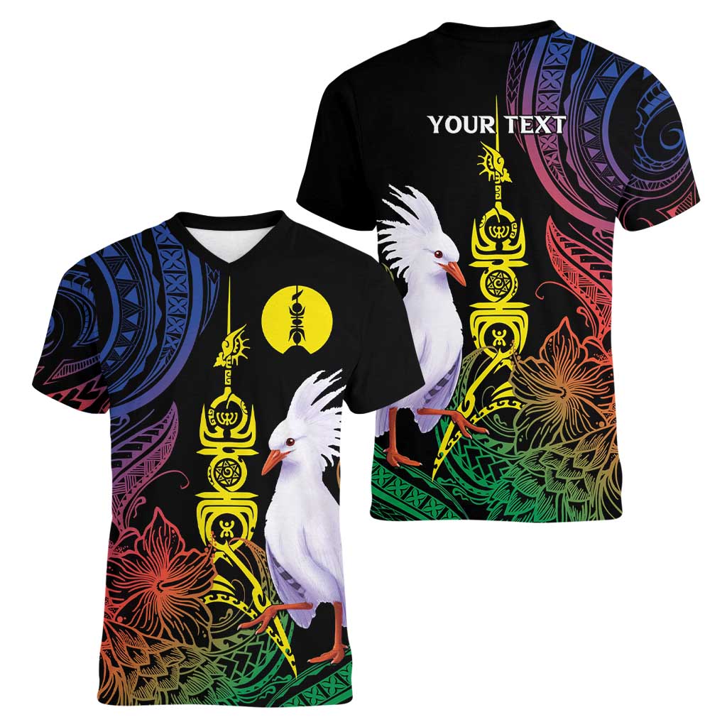 New Caledonia Kanaky Personalized Women V-Neck T-Shirt Fleche Faitiere Mix Kagu LT7 - Polynesian Pride