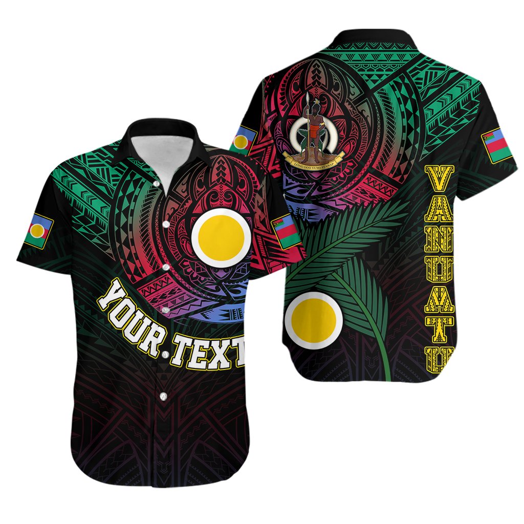 Personalised Vanuatu Hawaiian Shirt Turtle Chest Tattoo Flag Color - Shefa LT7 Black - Polynesian Pride