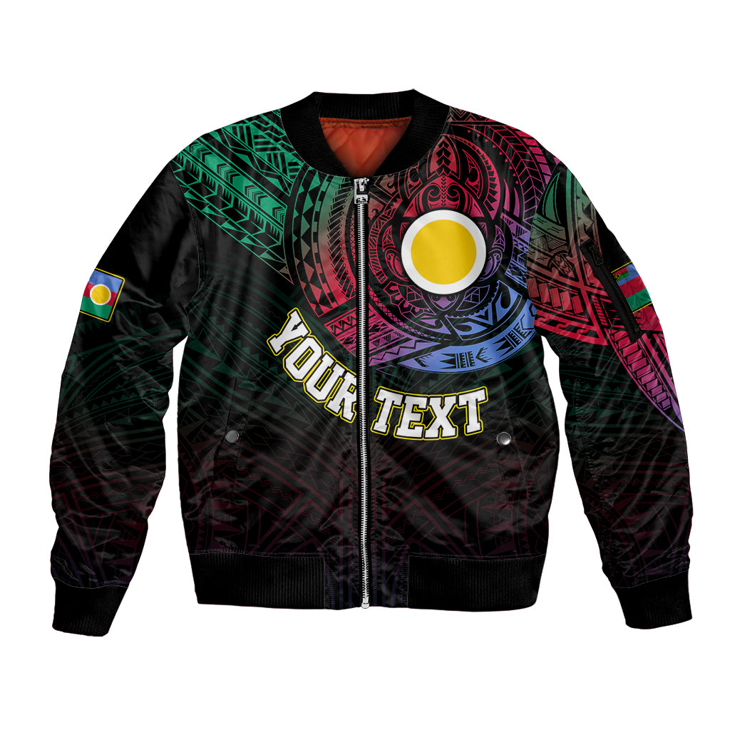 Personalised Vanuatu Sleeve Zip Bomber Jacket Turtle Chest Tattoo Flag Color - Shefa LT7 Unisex Black - Polynesian Pride