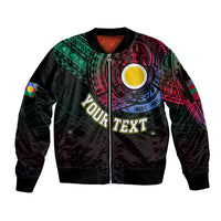 Personalised Vanuatu Sleeve Zip Bomber Jacket Turtle Chest Tattoo Flag Color - Shefa LT7 Unisex Black - Polynesian Pride