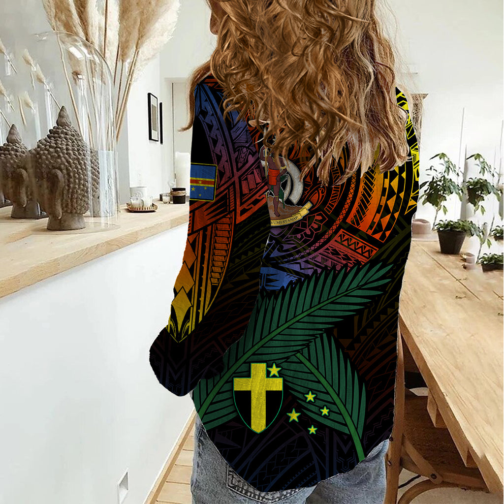 Personalised Vanuatu Women Casual Shirt Turtle Chest Tattoo Flag Color - Tafea LT7 - Polynesian Pride