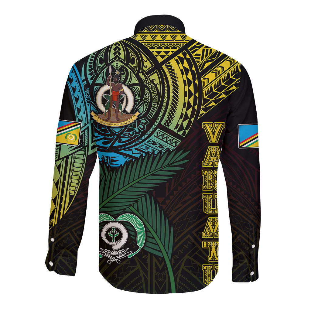 Personalised Vanuatu Long Sleeve Button Shirt Turtle Chest Tattoo Flag Color - Torba LT7 - Polynesian Pride