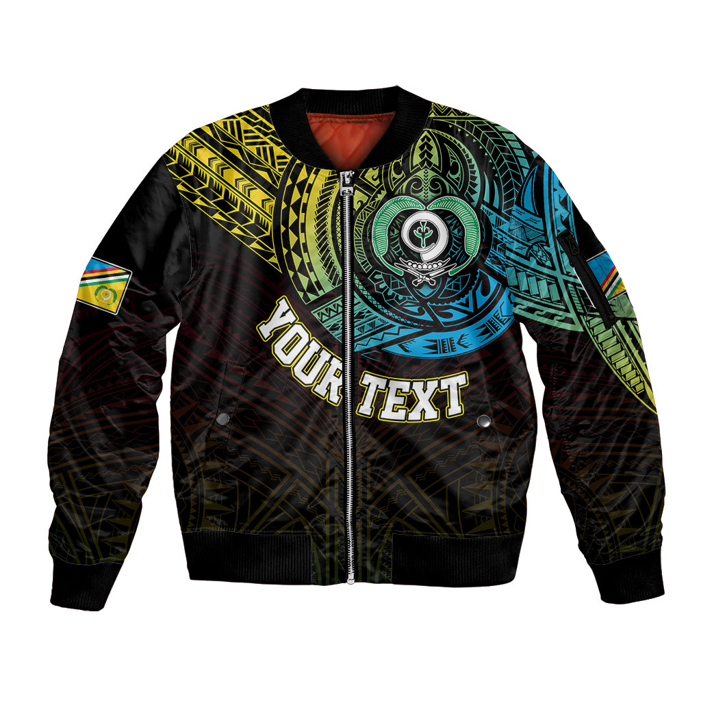 Personalised Vanuatu Sleeve Zip Bomber Jacket Turtle Chest Tattoo Flag Color - Torba LT7 Unisex Black - Polynesian Pride