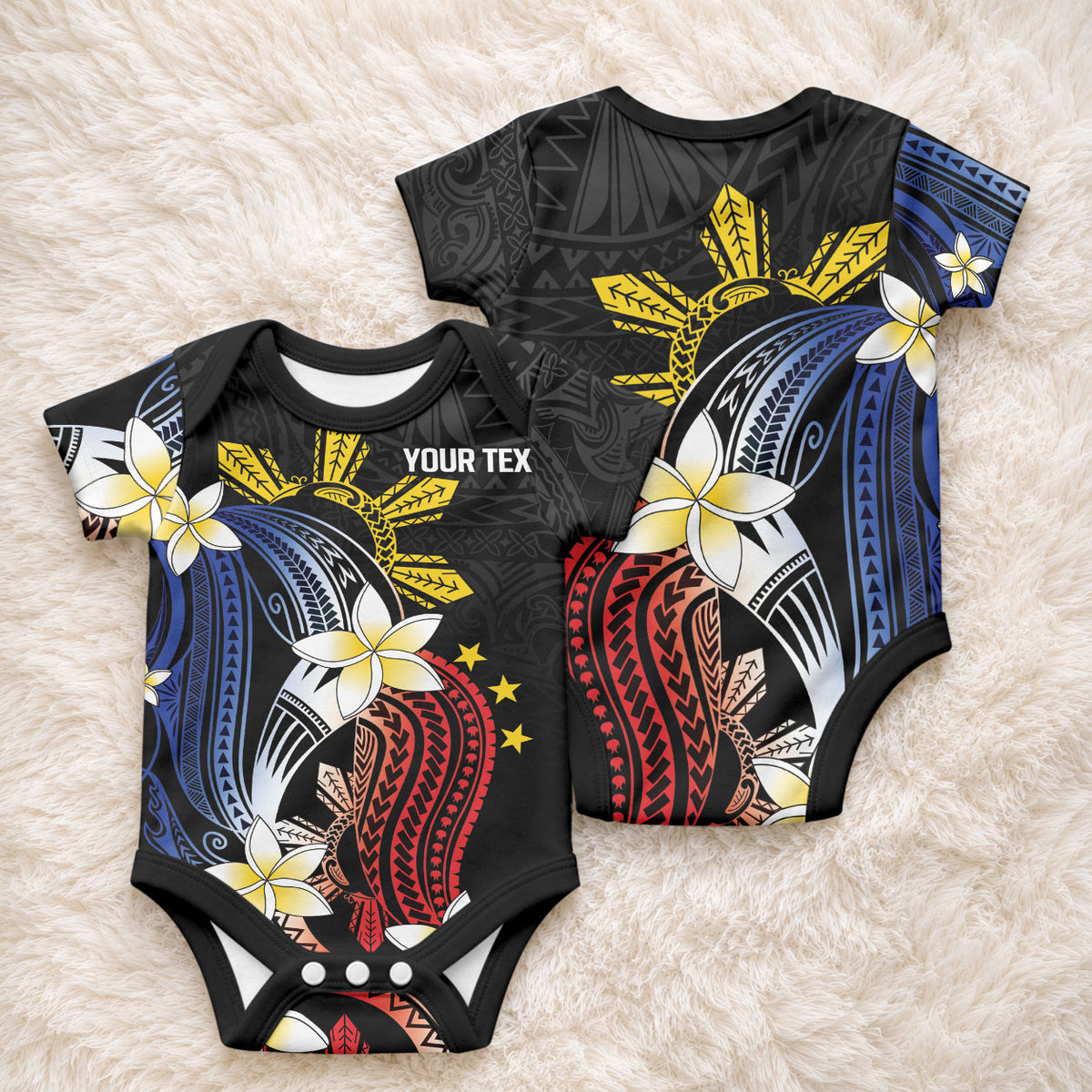 Personalized Philippines Tribal Baby Onesie Tropical Waves - Plumeria
