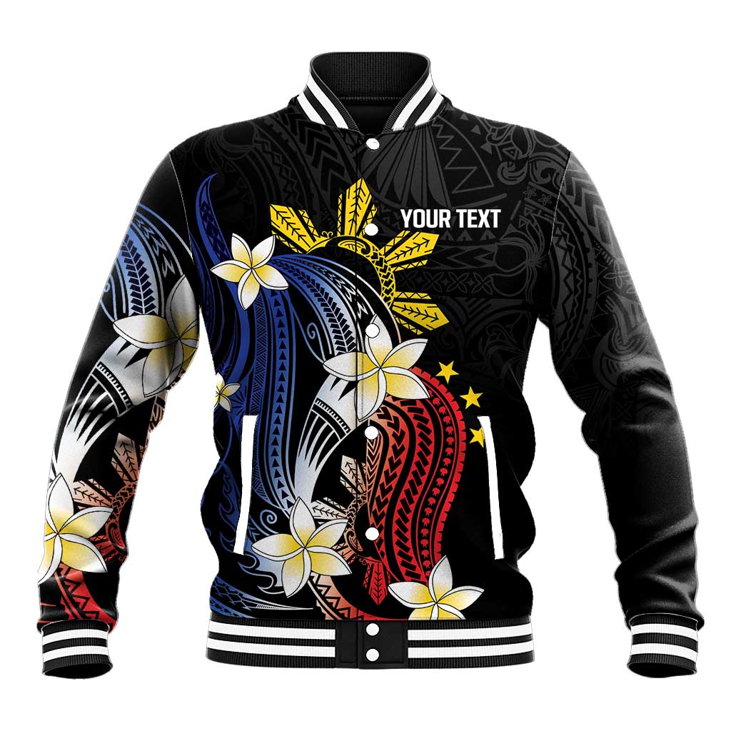Personalized Philippines Tribal Baseball Jacket Tropical Waves - Plumeria