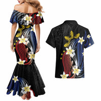 Personalized Philippines Tribal Couples Matching Mermaid Dress and Hawaiian Shirt Tropical Waves - Plumeria
