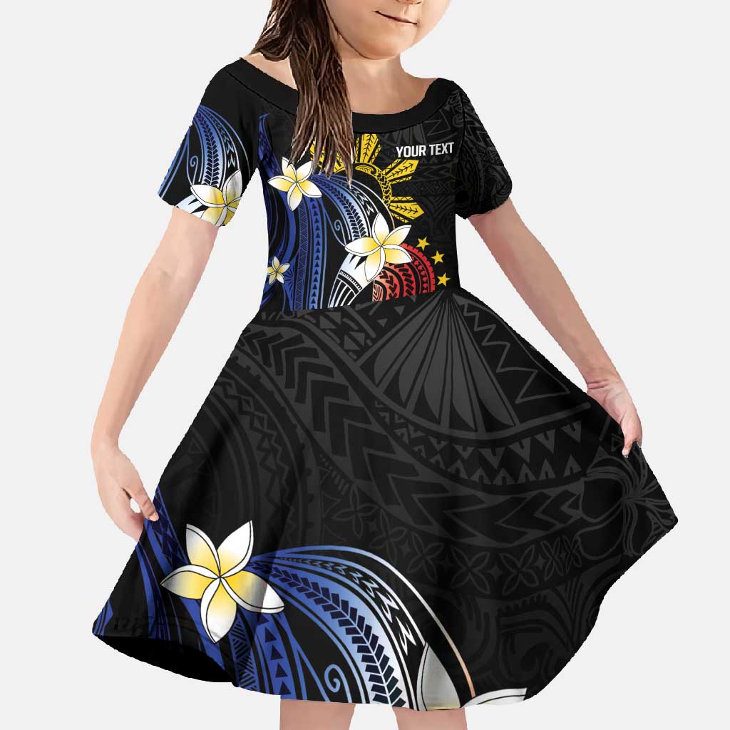 Personalized Philippines Tribal Family Matching Long Sleeve Bodycon Dress and Hawaiian Shirt Tropical Waves - Plumeria