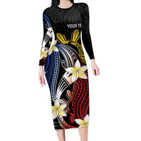 Personalized Philippines Tribal Family Matching Long Sleeve Bodycon Dress and Hawaiian Shirt Tropical Waves - Plumeria
