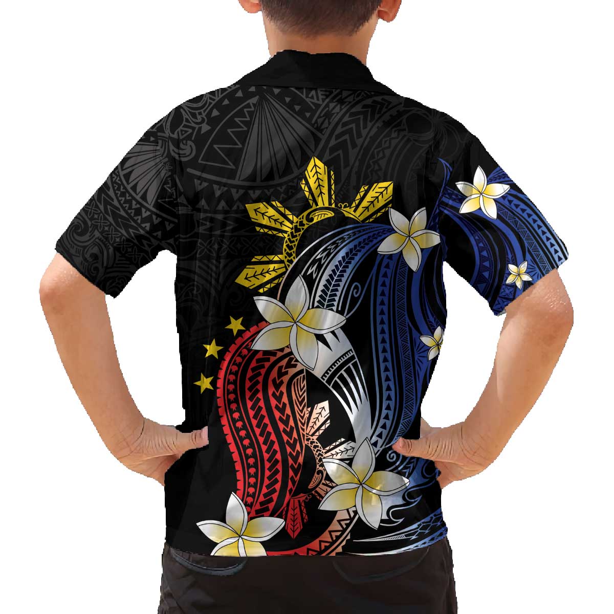 Personalized Philippines Tribal Family Matching Off The Shoulder Long Sleeve Dress and Hawaiian Shirt Tropical Waves - Plumeria