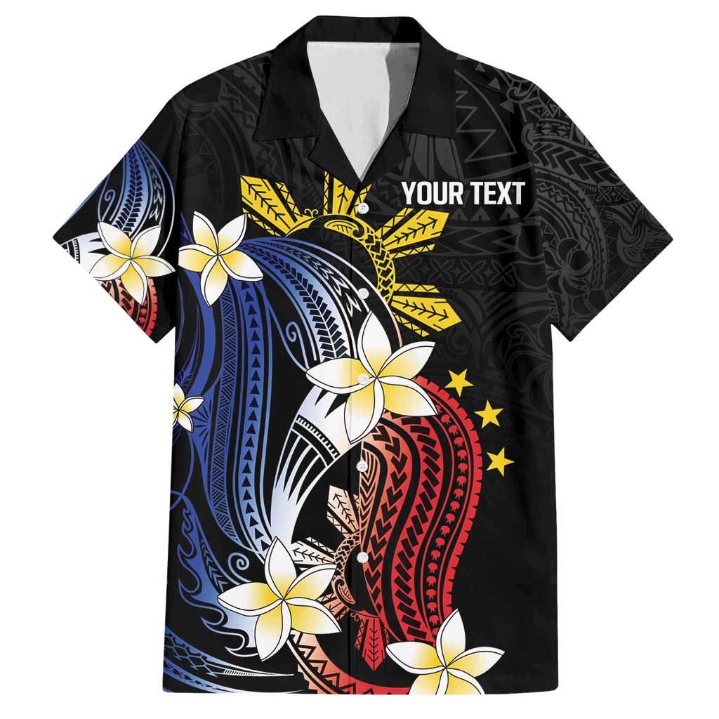 Personalized Philippines Tribal Family Matching Off Shoulder Maxi Dress and Hawaiian Shirt Tropical Waves - Plumeria