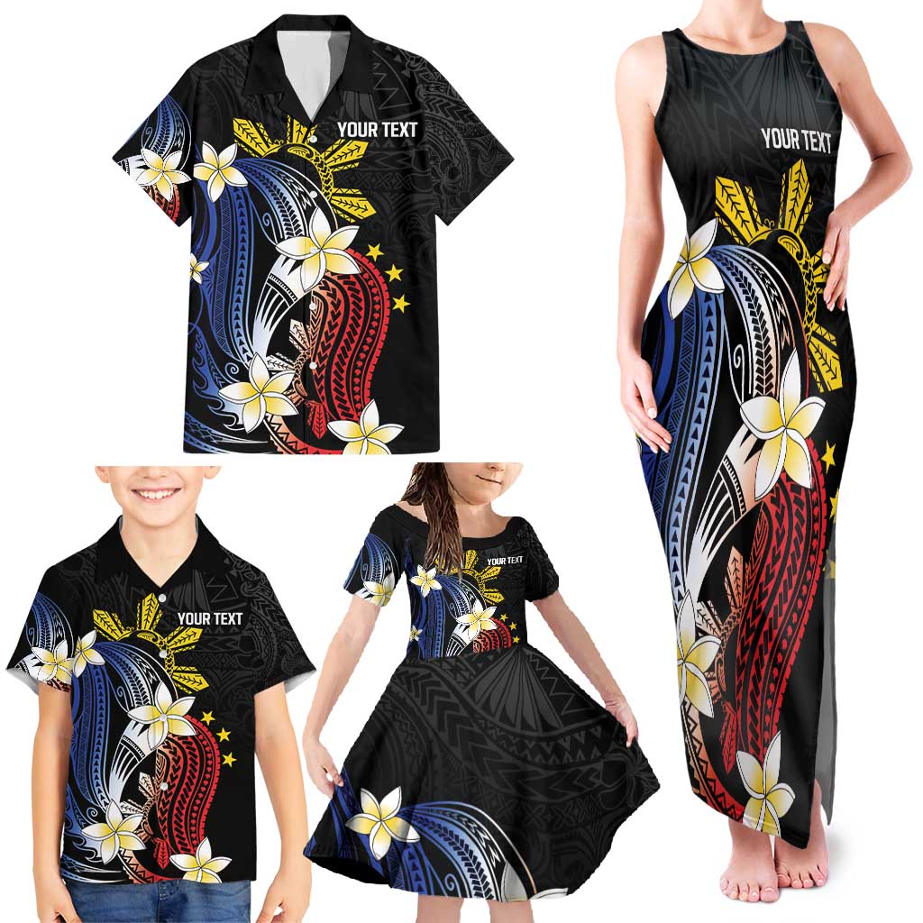 Personalized Philippines Tribal Family Matching Tank Maxi Dress and Hawaiian Shirt Tropical Waves - Plumeria