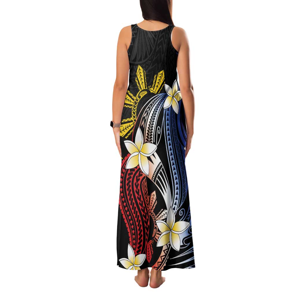 Personalized Philippines Tribal Family Matching Tank Maxi Dress and Hawaiian Shirt Tropical Waves - Plumeria