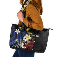 Personalized Philippines Tribal Leather Tote Bag Tropical Waves - Plumeria