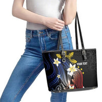 Personalized Philippines Tribal Leather Tote Bag Tropical Waves - Plumeria