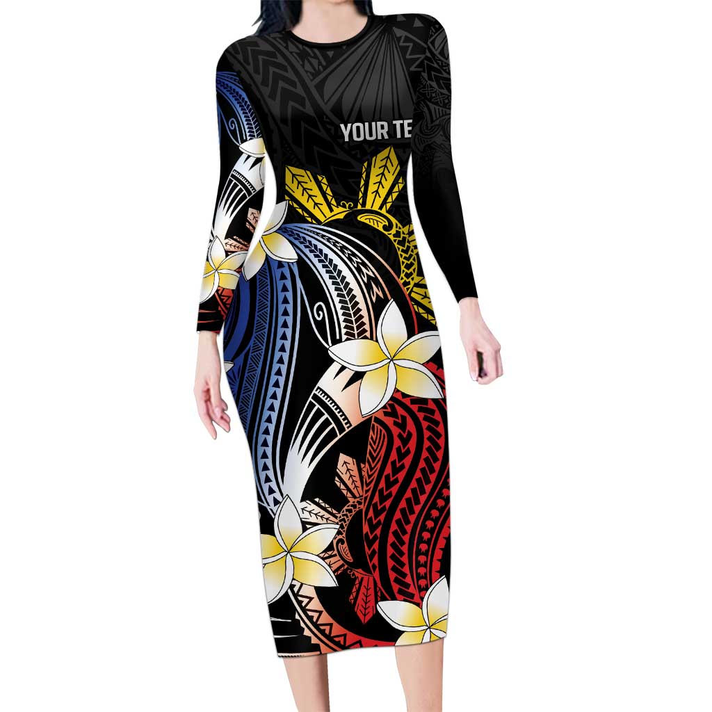 Personalized Philippines Tribal Long Sleeve Bodycon Dress Tropical Waves - Plumeria