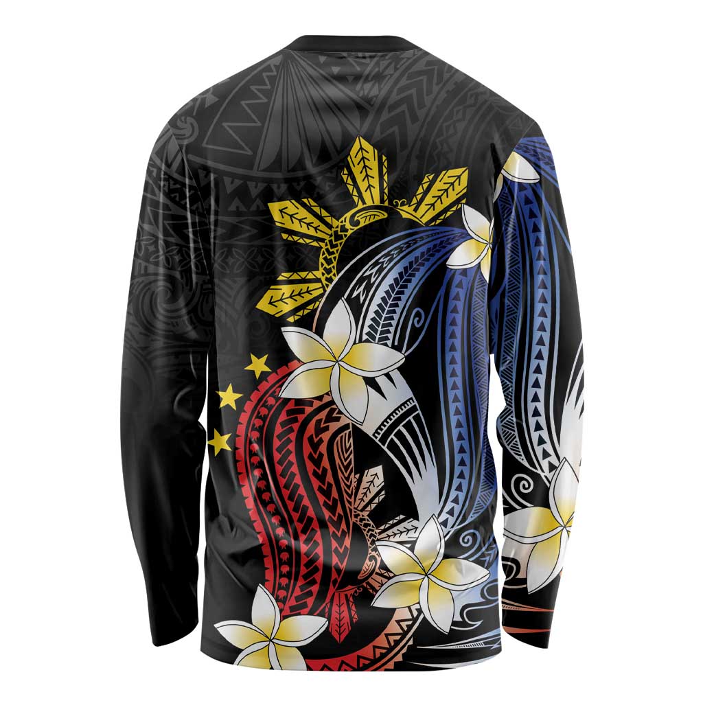 Personalized Philippines Tribal Long Sleeve Shirt Tropical Waves - Plumeria
