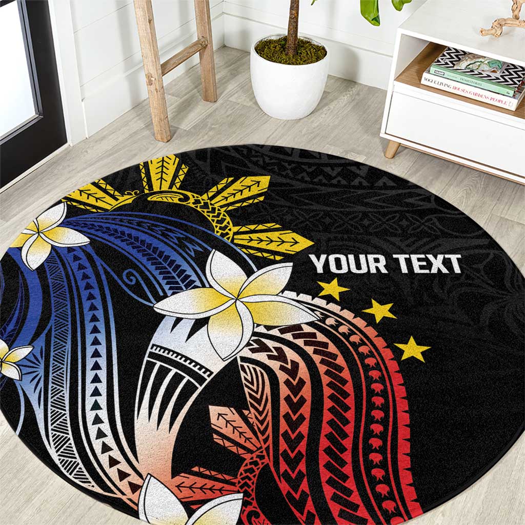 Personalized Philippines Tribal Round Carpet Tropical Waves - Plumeria