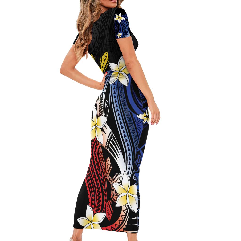Personalized Philippines Tribal Short Sleeve Bodycon Dress Tropical Waves - Plumeria