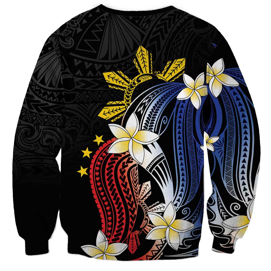 Personalized Philippines Tribal Sweatshirt Tropical Waves - Plumeria