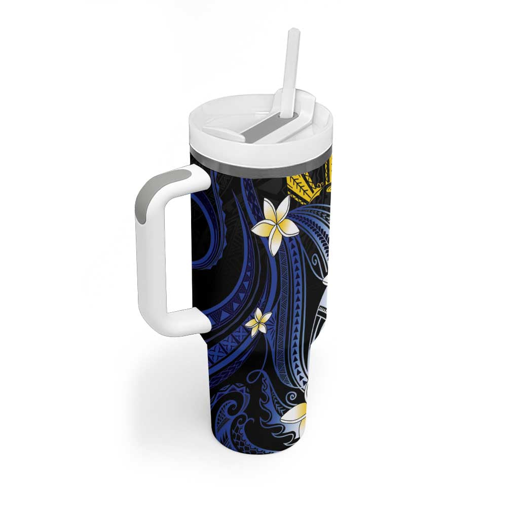 Personalized Philippines Tribal Tumbler With Handle Tropical Waves - Plumeria LT7 - Polynesian Pride