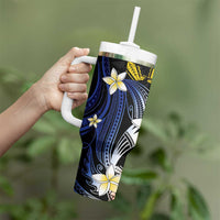Personalized Philippines Tribal Tumbler With Handle Tropical Waves - Plumeria LT7 - Polynesian Pride