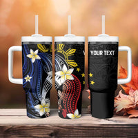 Personalized Philippines Tribal Tumbler With Handle Tropical Waves - Plumeria LT7 - Polynesian Pride