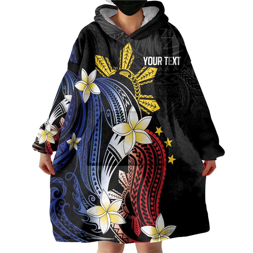 Personalized Philippines Tribal Wearable Blanket Hoodie Tropical Waves - Plumeria