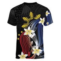 Personalized Philippines Tribal Women V-Neck T-Shirt Tropical Waves - Plumeria