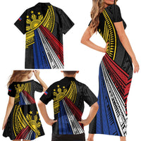 Philippines Sun Family Matching Short Sleeve Bodycon Dress and Hawaiian Shirt Pasifika Tribal Style