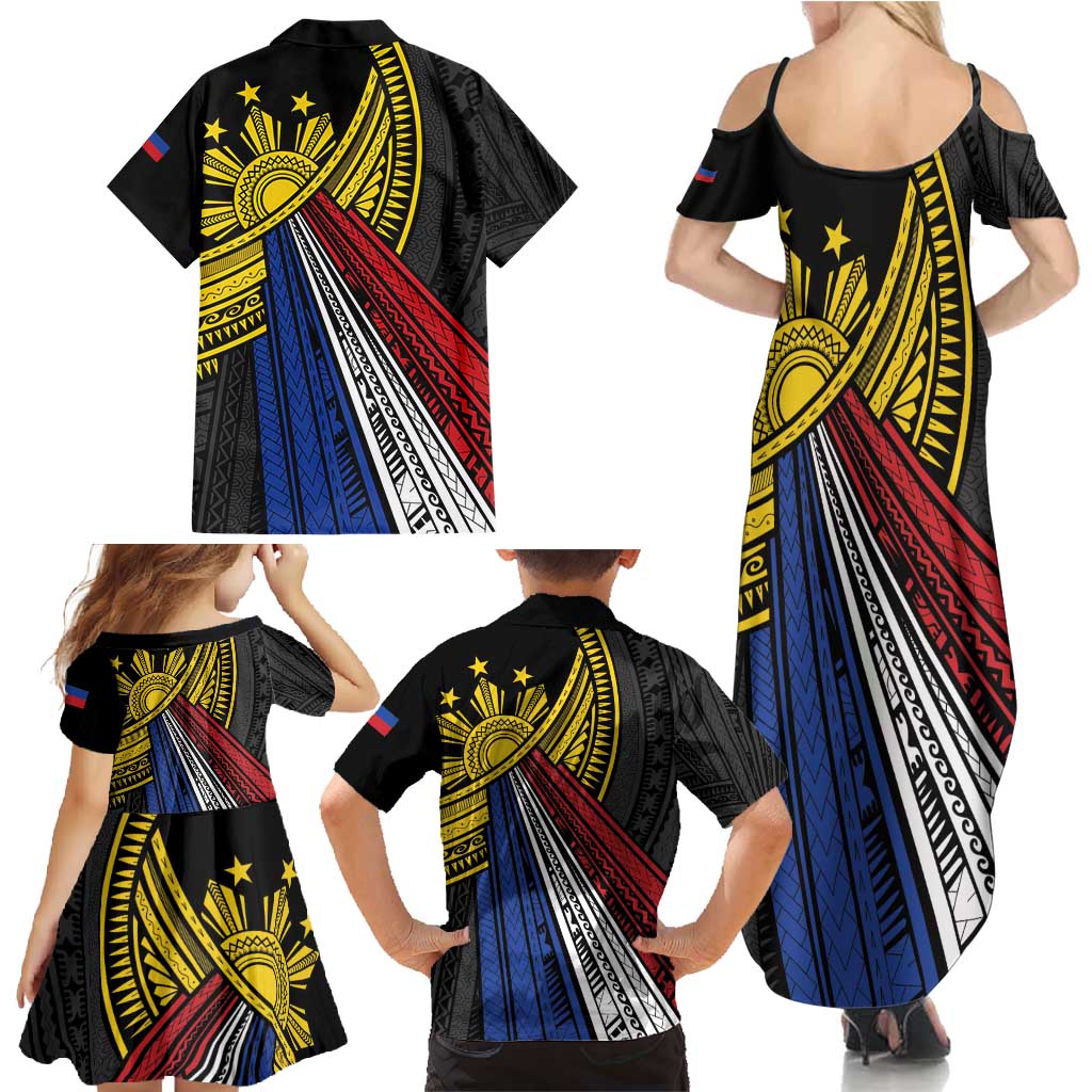 Philippines Sun Family Matching Summer Maxi Dress and Hawaiian Shirt Pasifika Tribal Style
