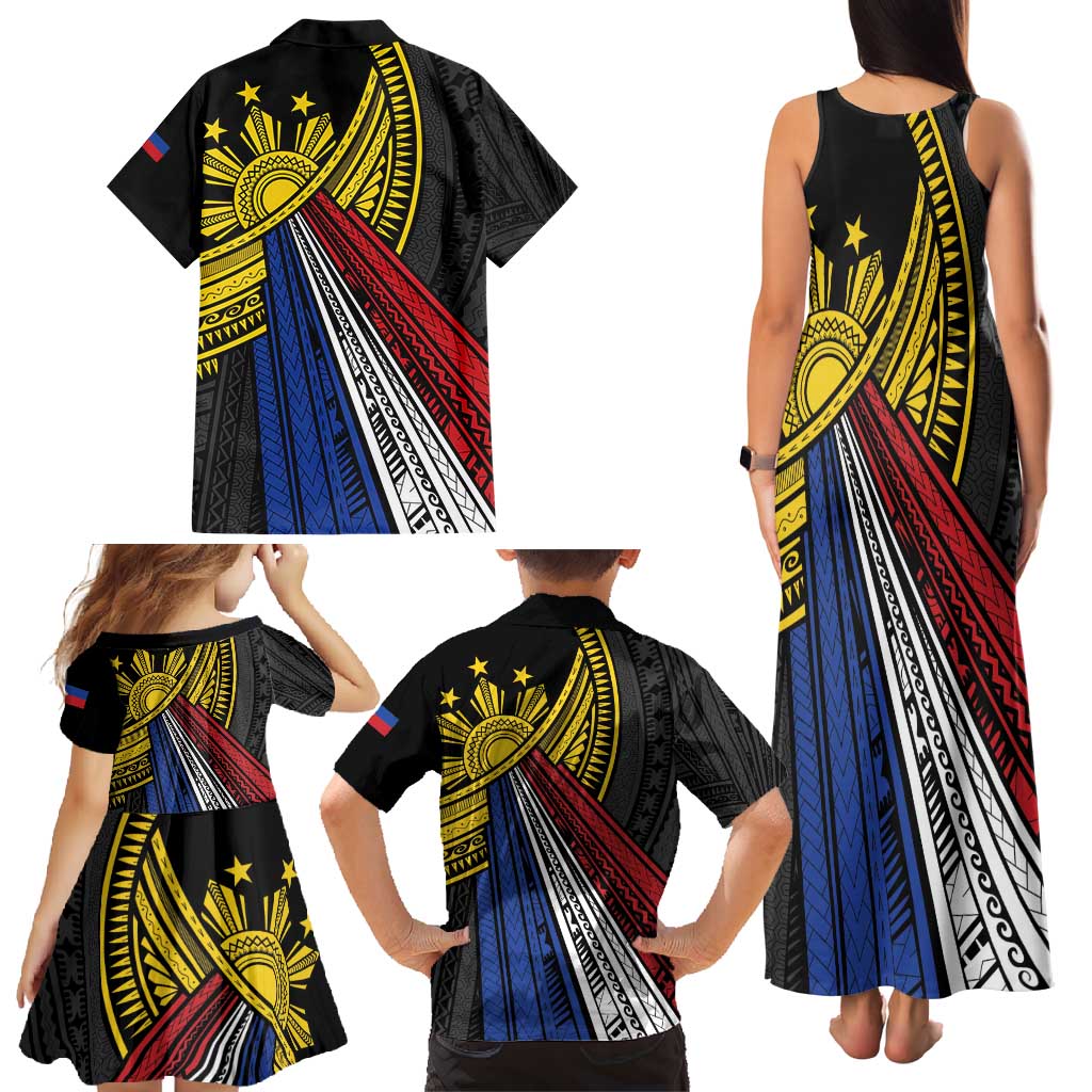 Philippines Sun Family Matching Tank Maxi Dress and Hawaiian Shirt Pasifika Tribal Style