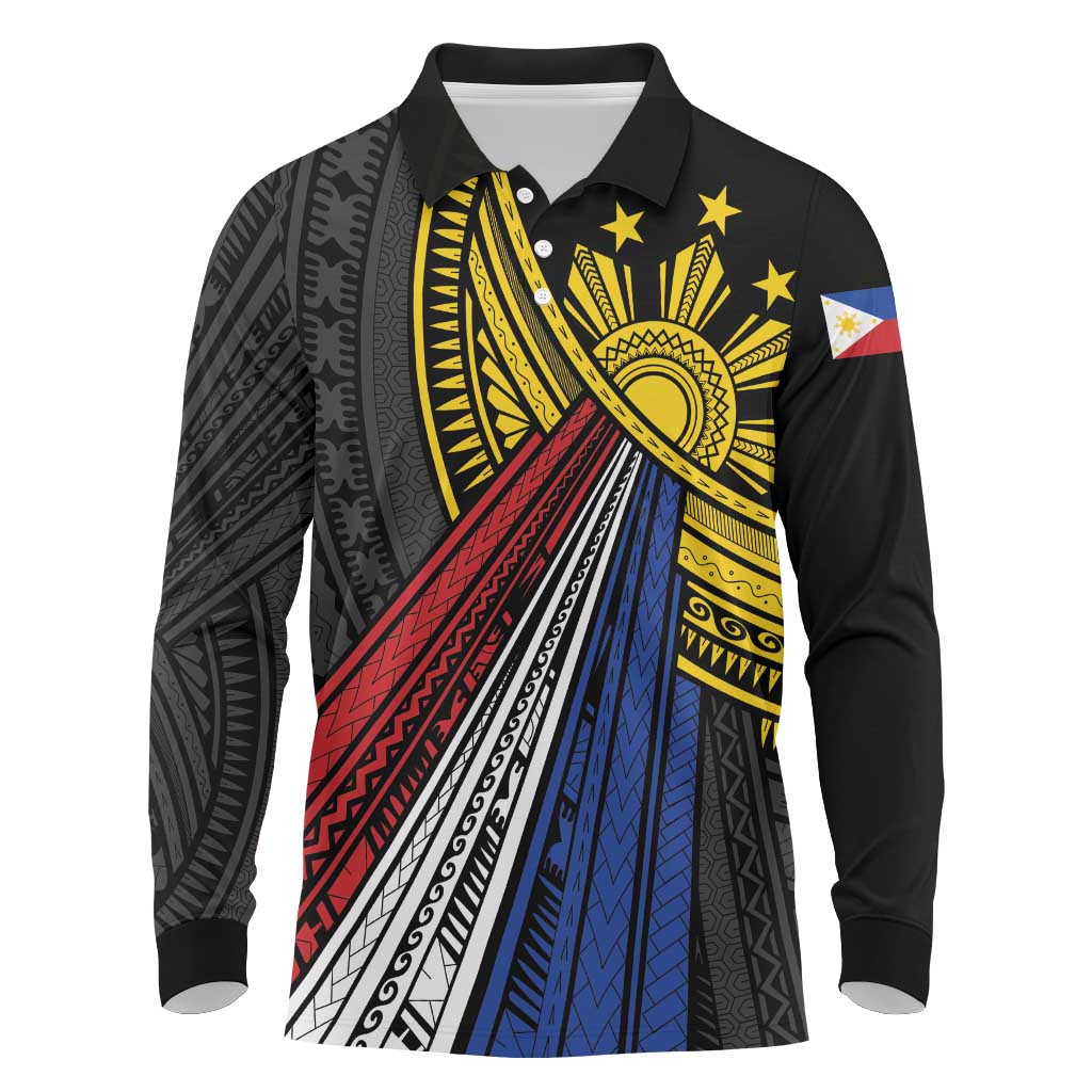 Philippines Sun Long Sleeve Polo Shirt Pasifika Tribal Style