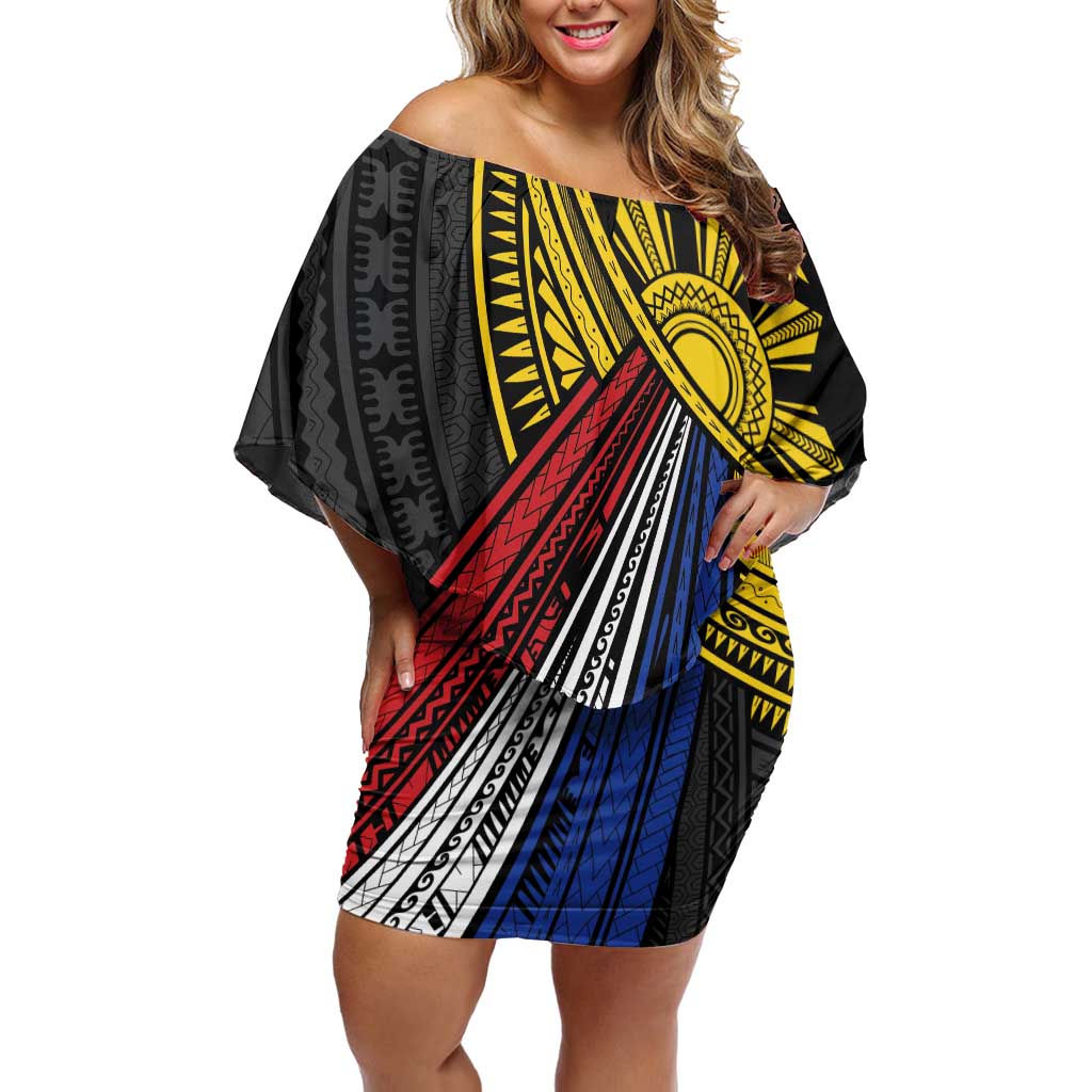 Philippines Sun Off Shoulder Short Dress Pasifika Tribal Style