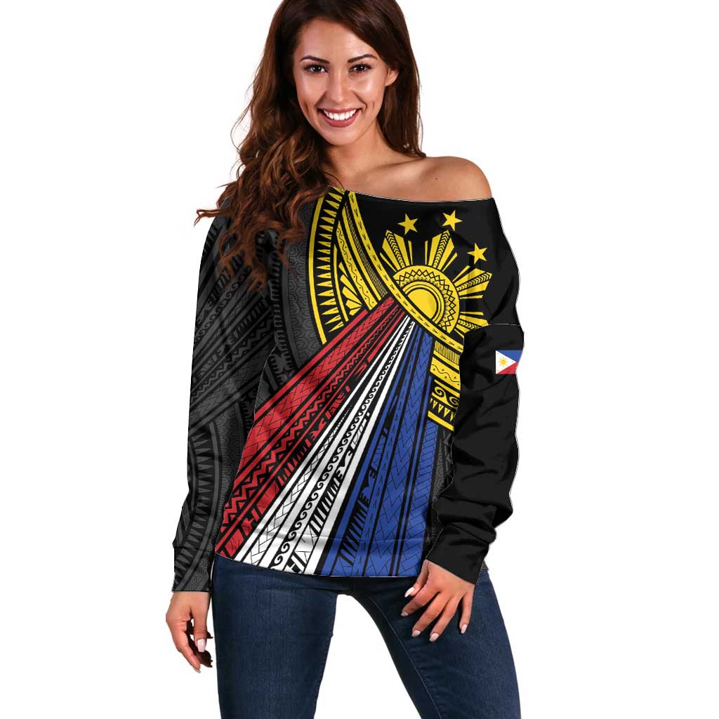 Philippines Sun Off Shoulder Sweater Pasifika Tribal Style