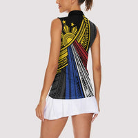 Philippines Sun Women Sleeveless Polo Shirt Pasifika Tribal Style