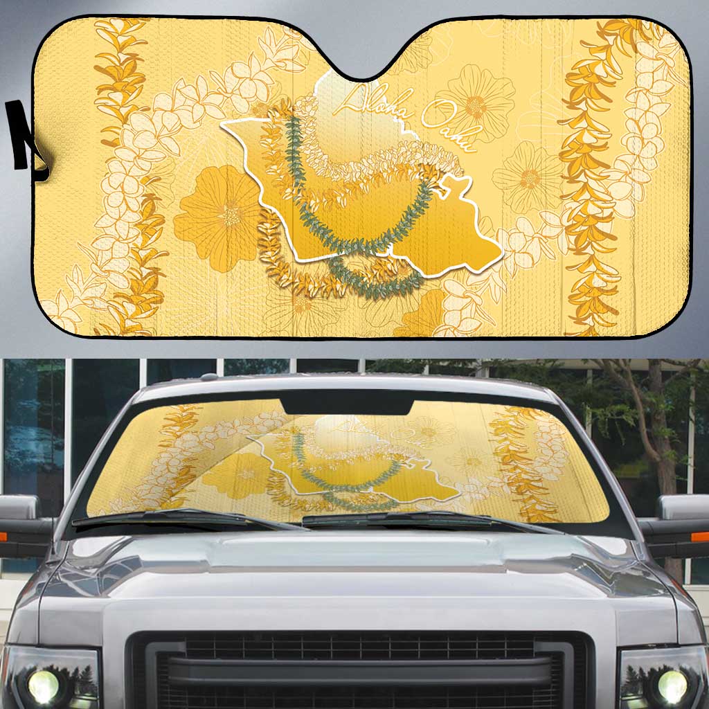 Hawaii Oahu Island Flowers Lei Auto Sun Shade Yellow Ilima Mix Plumeria