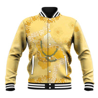 Hawaii Oahu Island Flowers Lei Baseball Jacket Yellow Ilima Mix Plumeria LT7 Unisex Yellow - Polynesian Pride