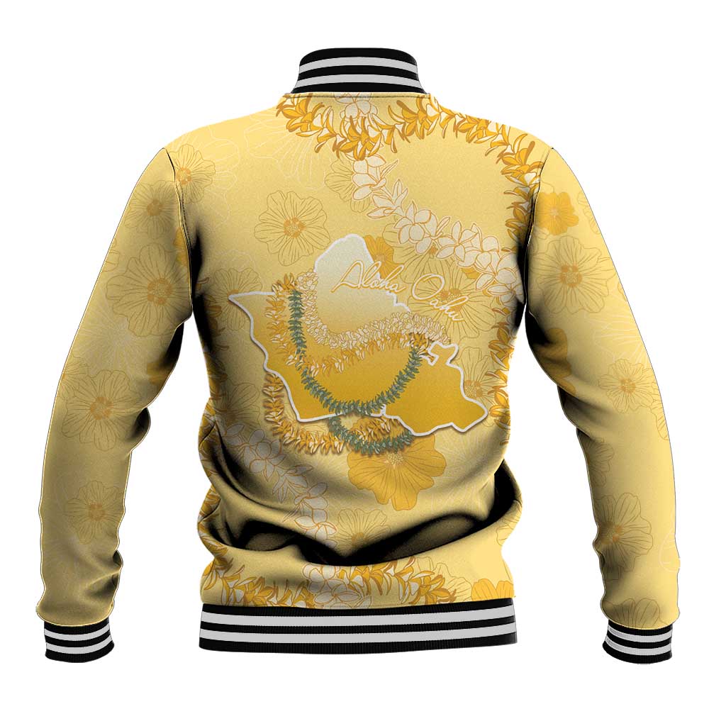 Hawaii Oahu Island Flowers Lei Baseball Jacket Yellow Ilima Mix Plumeria LT7 - Polynesian Pride