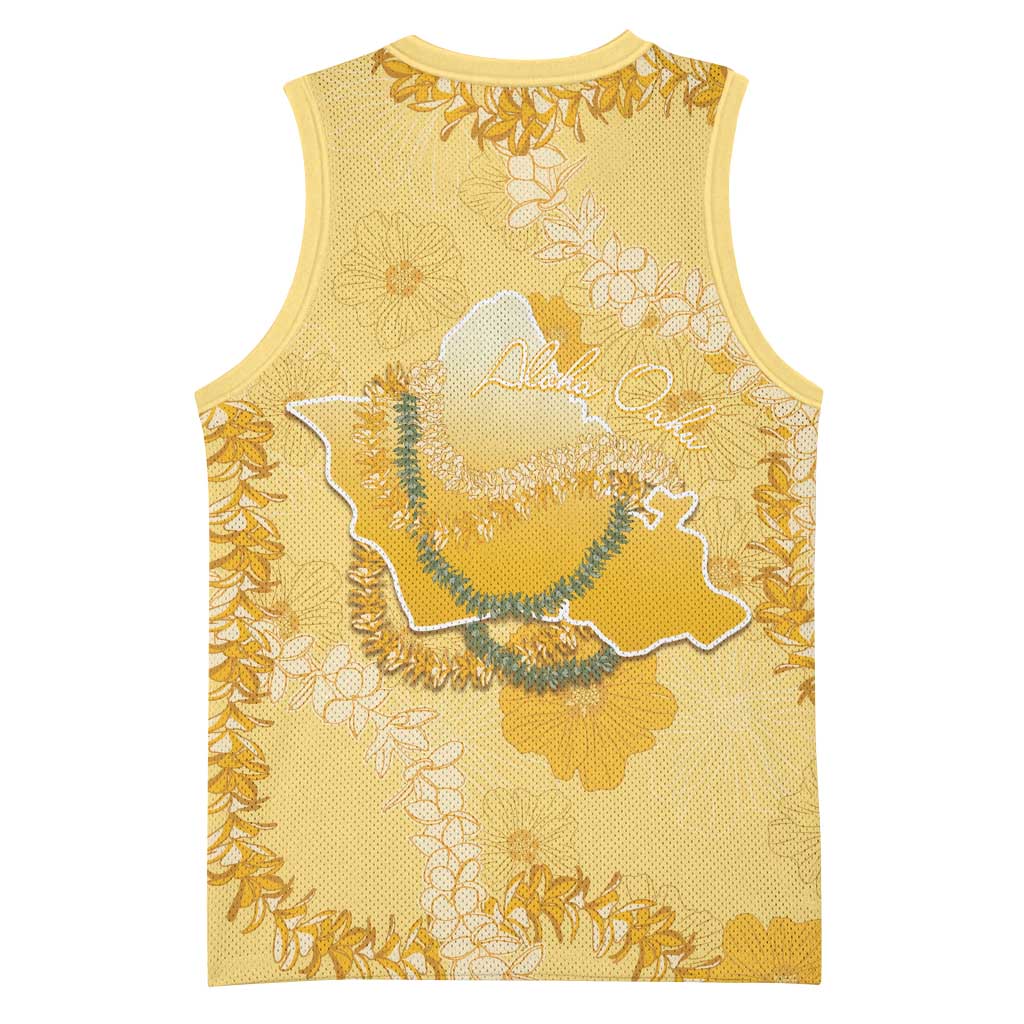 Hawaii Oahu Island Flowers Lei Basketball Jersey Yellow Ilima Mix Plumeria LT7 - Polynesian Pride