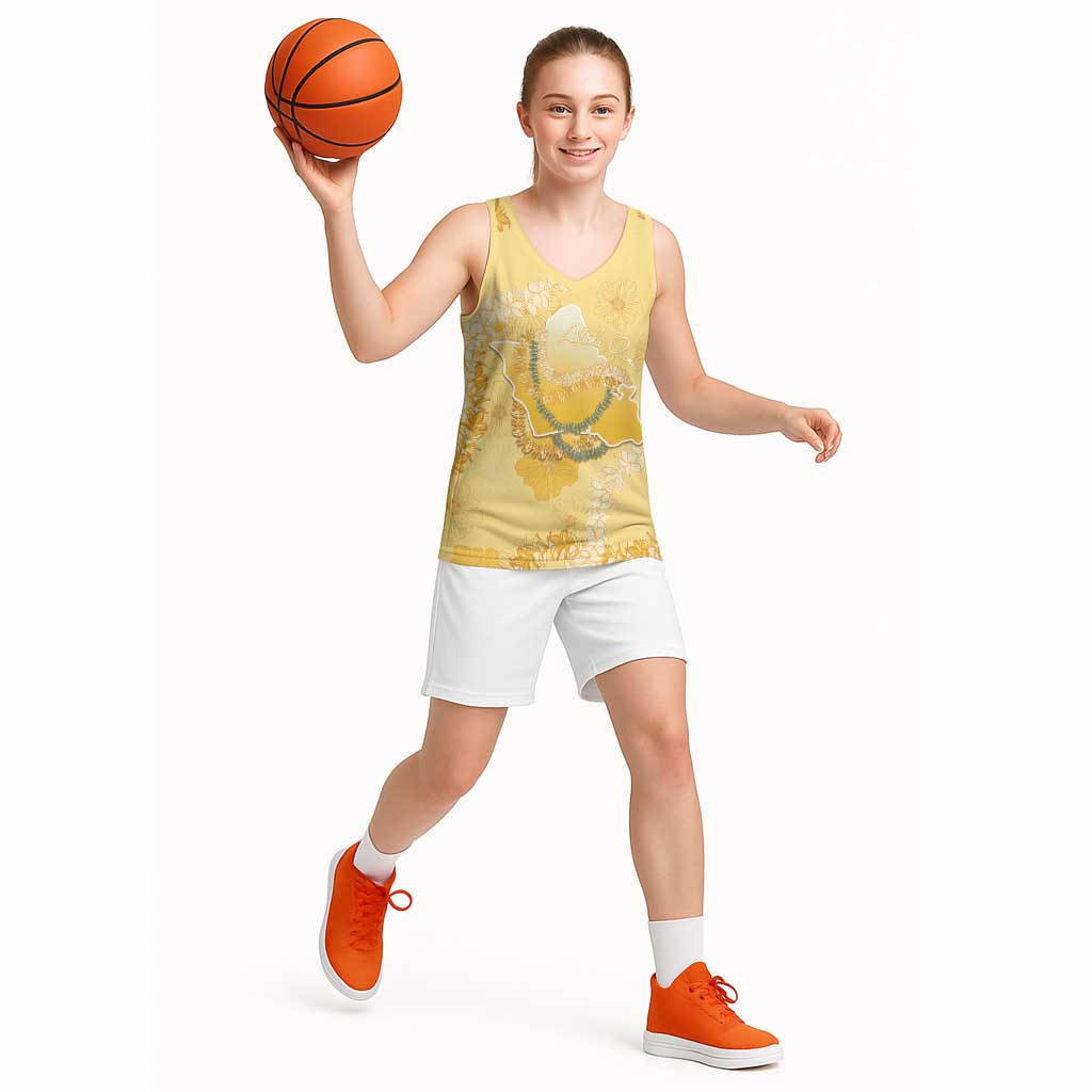 Hawaii Oahu Island Flowers Lei Basketball Jersey Yellow Ilima Mix Plumeria LT7 - Polynesian Pride