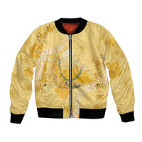 Hawaii Oahu Island Flowers Lei Bomber Jacket Yellow Ilima Mix Plumeria