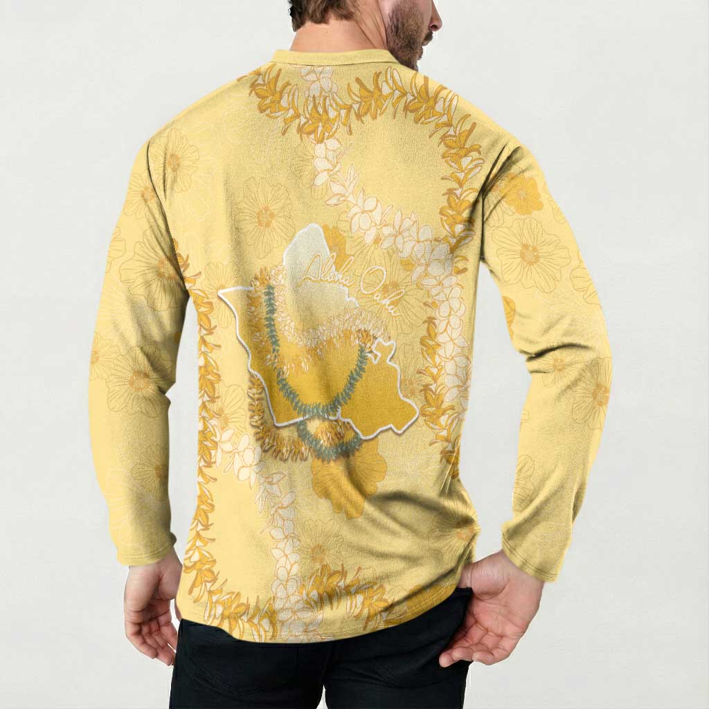 Hawaii Oahu Island Flowers Lei Button Sweatshirt Yellow Ilima Mix Plumeria LT7 - Polynesian Pride