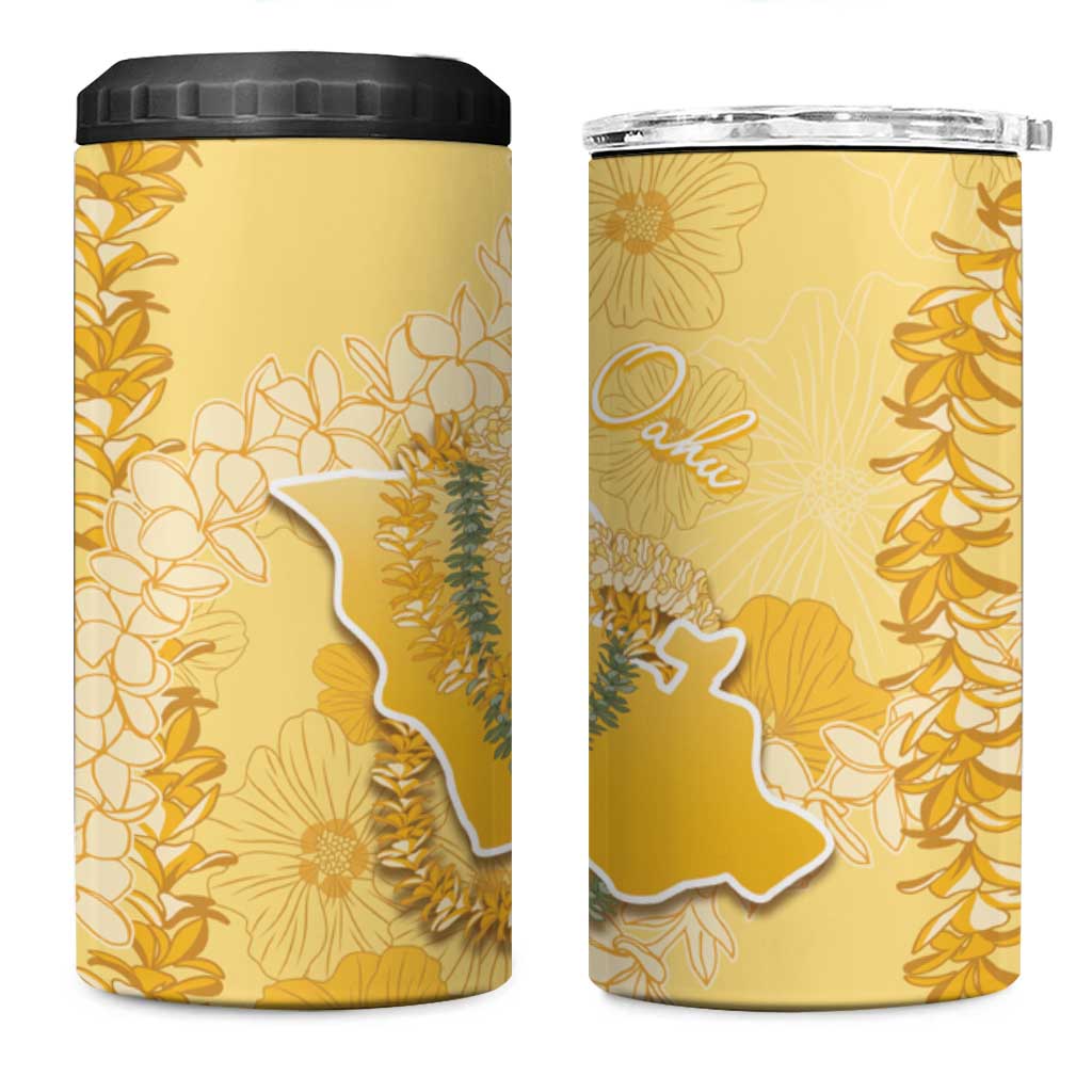 Hawaii Oahu Island Flowers Lei 4 in 1 Can Cooler Tumbler Yellow Ilima Mix Plumeria LT7 One Size: 16 oz Yellow - Polynesian Pride