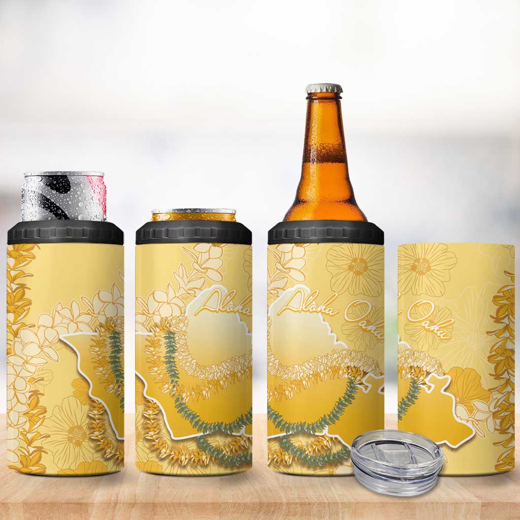 Hawaii Oahu Island Flowers Lei 4 in 1 Can Cooler Tumbler Yellow Ilima Mix Plumeria LT7 - Polynesian Pride