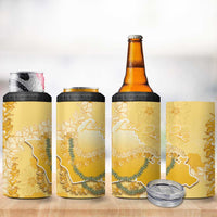 Hawaii Oahu Island Flowers Lei 4 in 1 Can Cooler Tumbler Yellow Ilima Mix Plumeria LT7 - Polynesian Pride