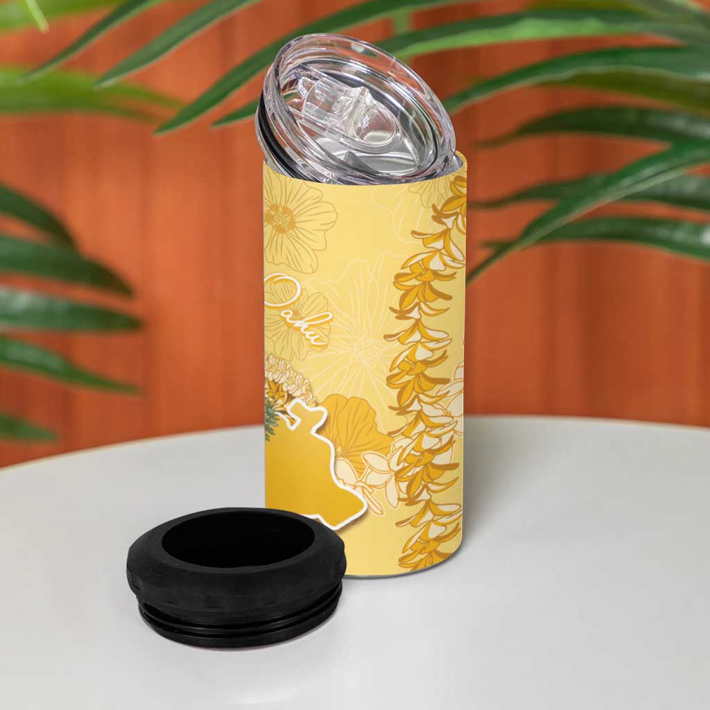Hawaii Oahu Island Flowers Lei 4 in 1 Can Cooler Tumbler Yellow Ilima Mix Plumeria LT7 - Polynesian Pride