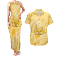 Hawaii Oahu Island Flowers Lei Couples Matching Tank Maxi Dress and Hawaiian Shirt Yellow Ilima Mix Plumeria LT7 Yellow - Polynesian Pride
