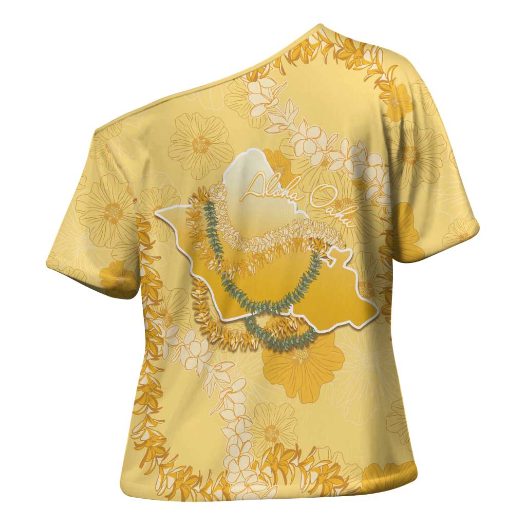 Hawaii Oahu Island Flowers Lei Cross Shoulder Shirt Yellow Ilima Mix Plumeria
