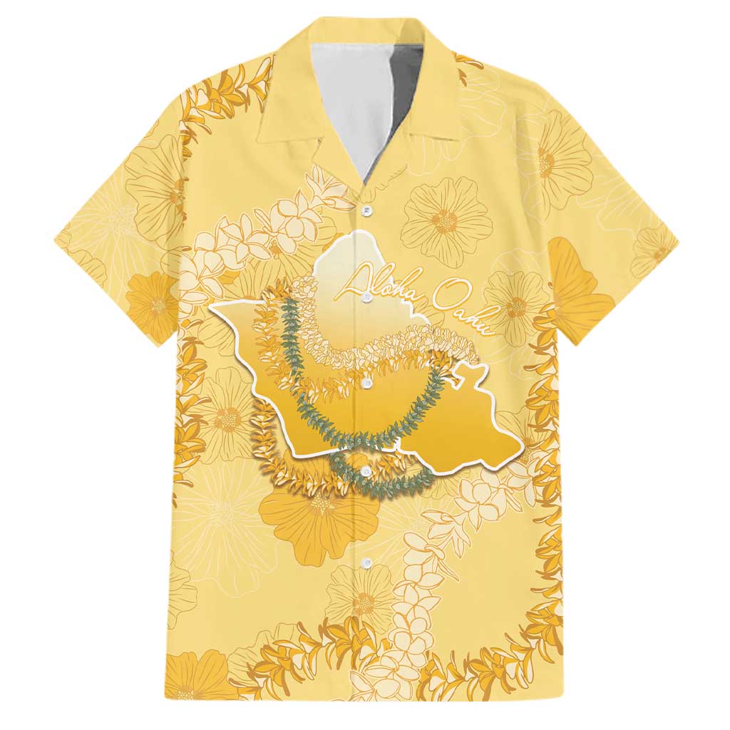 Hawaii Oahu Island Flowers Lei Family Matching Off The Shoulder Long Sleeve Dress and Hawaiian Shirt Yellow Ilima Mix Plumeria LT7 Dad's Shirt - Short Sleeve Yellow - Polynesian Pride